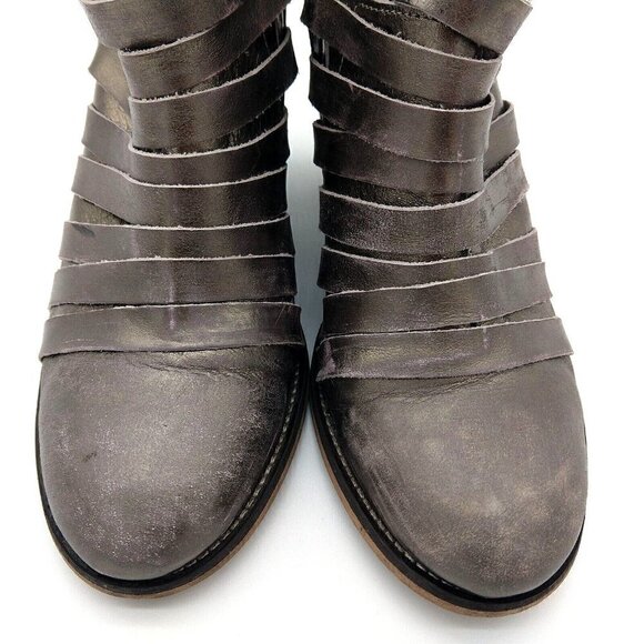 Free People Hybrid Metallic Leather Strappy Heel Ankle Boots Size 10 40 Pewter - Picture 2 of 9